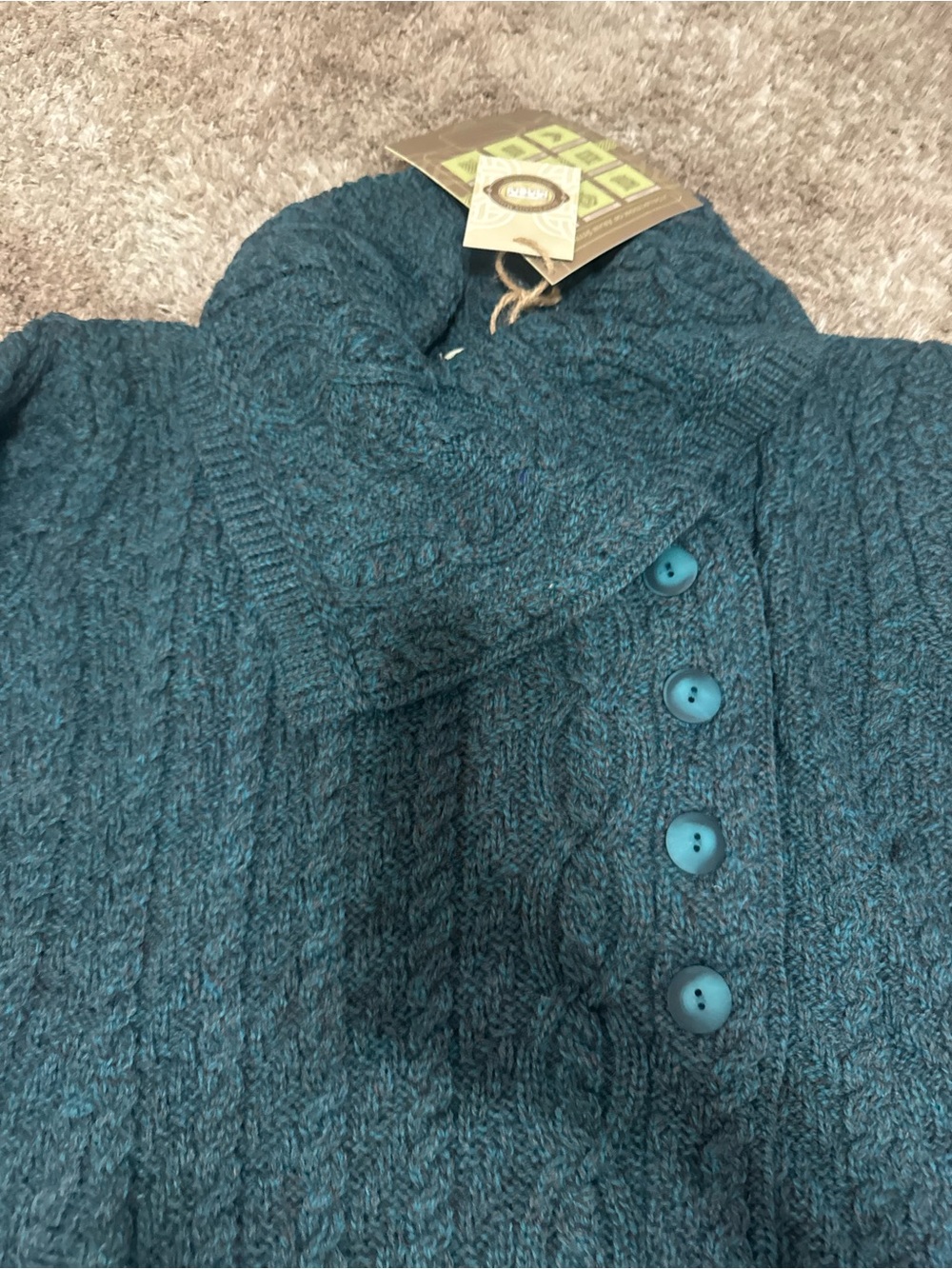 Aran Women's Aran Long Button Cable & Diamond Coat - Picture 3 of 3